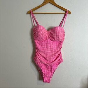 Lilly Pulitzer Along The Same Line Bandeau One Piece Swimsuit Pink Gingham Sz 12